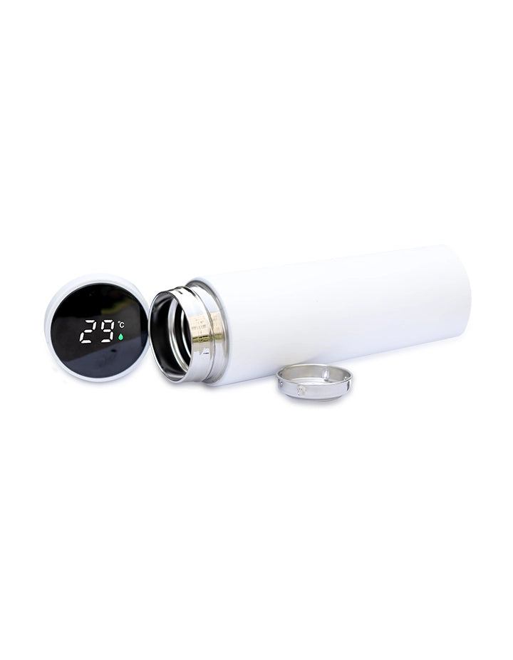 LED Temperature Display Water Bottle – Hot & Cold Flask – 500ml Smart Thermos with Touch Sensor – White